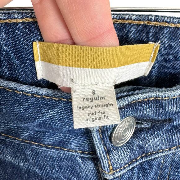 Old Navy Medium Wash Legacy Straight High Rise Cotton Distressed Denim Jeans 8 - Picture 5 of 7